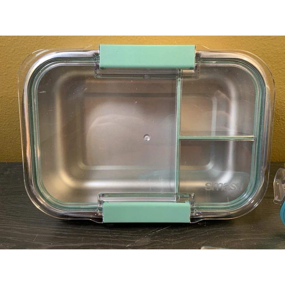 Lot‎ Of 3 Smash Stainless Steel & Plastic Bento Lunch Box, Compartments Teal